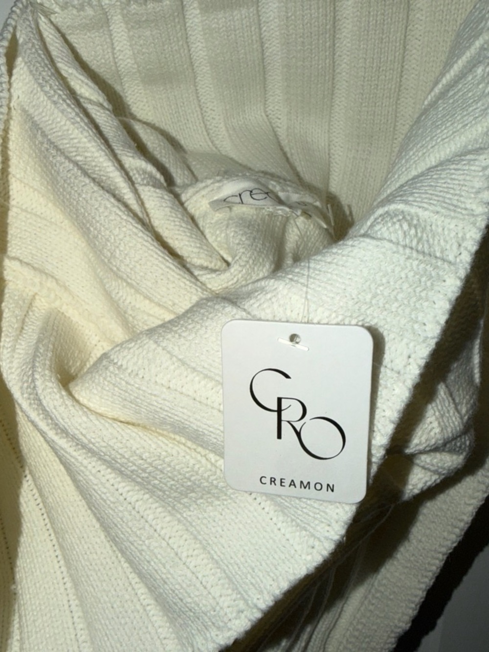 One-Shoulder Ribbed Crop Top in Cream - Picture 3 of 4
